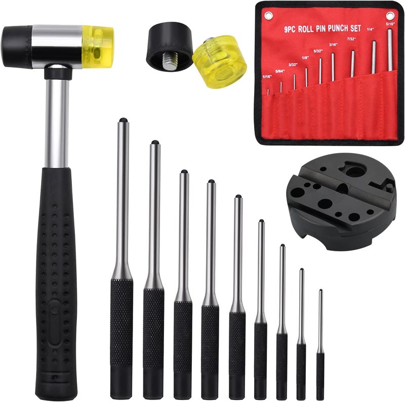 LFSEMINI Pin Punch Set, 14pcs Removing Repair Tools, including Universal Block, Pin Punches and Hammer - Image 1